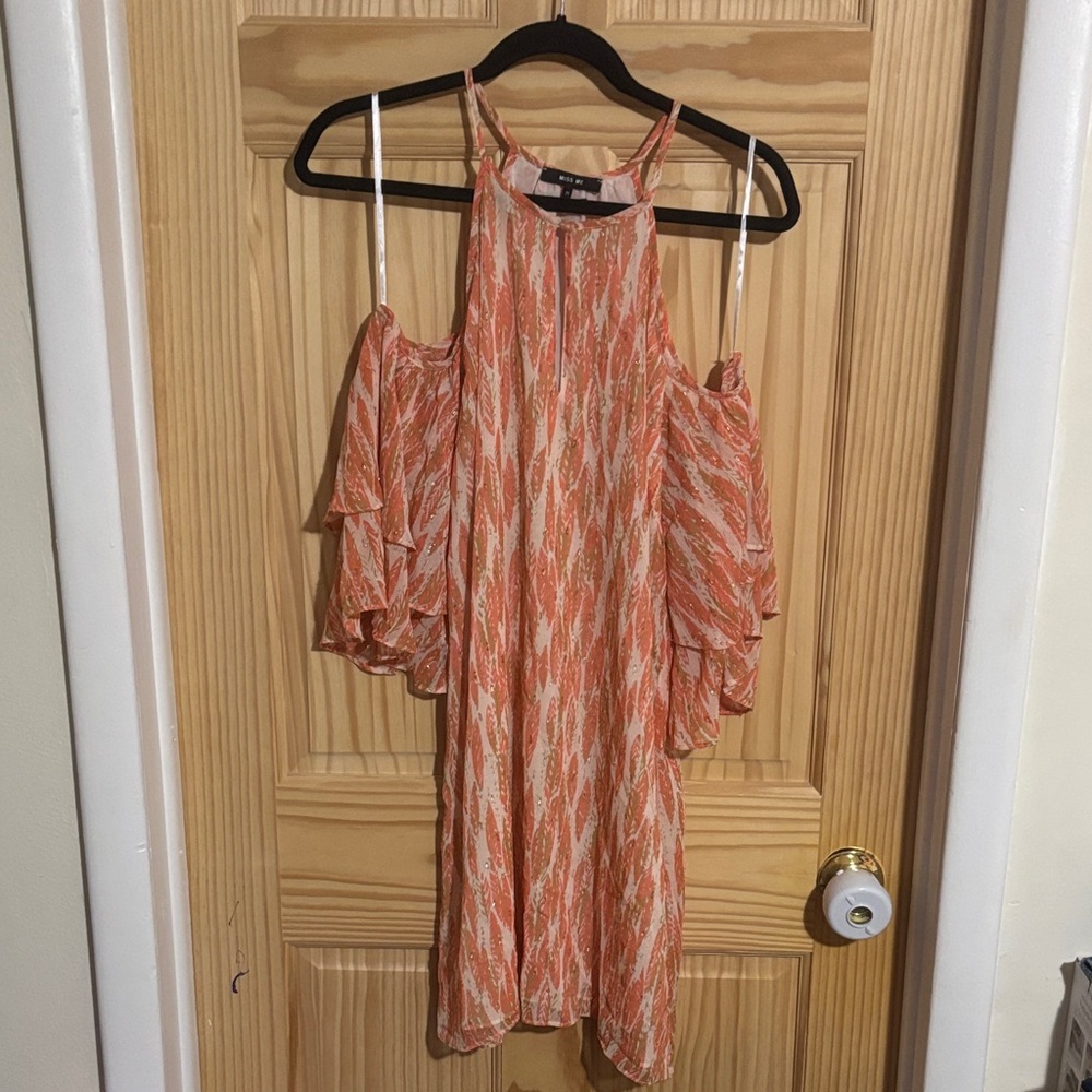 Miss Me Asymmetrical Orange Cold Shoulder Dress